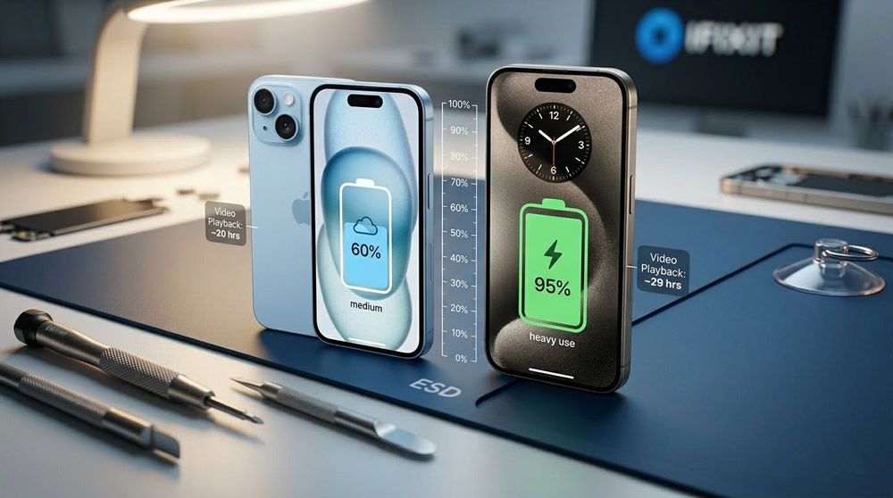 Comparaison de taille et d'autonomie entre iPhone 15 et iPhone 15 Pro Max