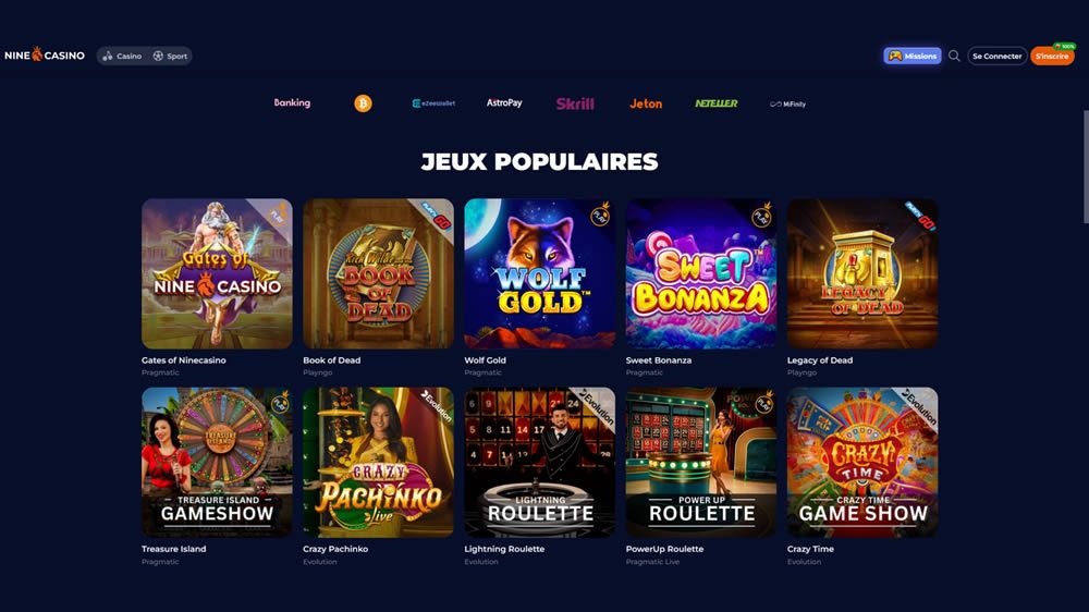 Exploration du site web du casino en ligne Nine